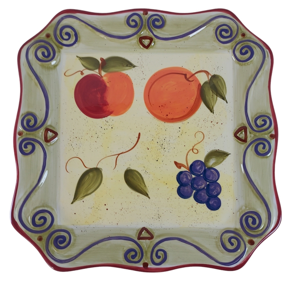 Medici Hand Painted Collection Tabletops Unlimited 11" Fruit Scroll Dinner Plate